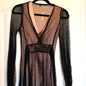 Lola and Ford black lace and tan dress